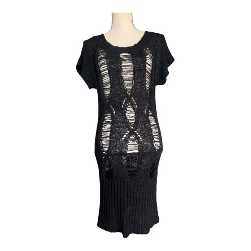Baby Phat Y2K Black Knit Draped Distressed Dress Size L